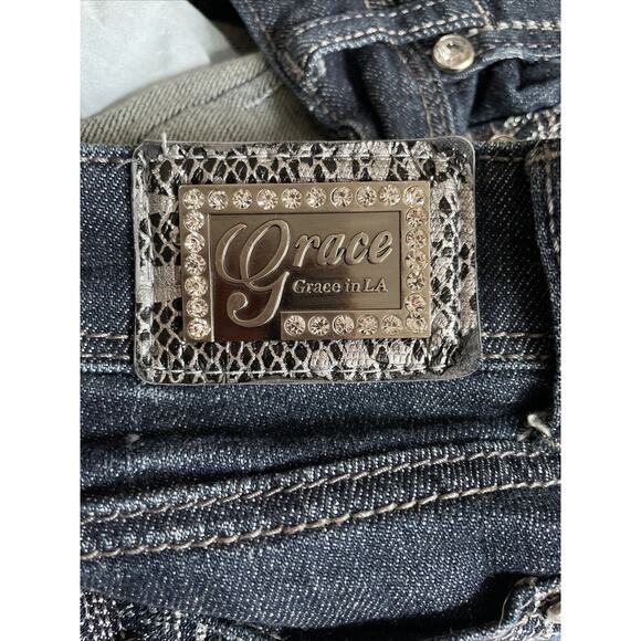 Grace in LA Boot Cut Jeans Womens Sz 36 Embroidered Sequin Denim - Picture 11 of 14